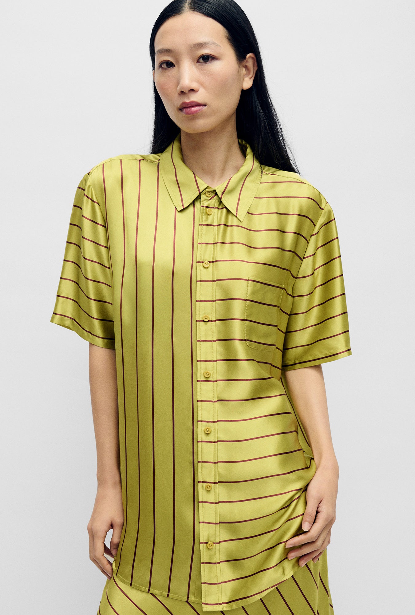 Chemise Boyfriend Manches Courtes Rayures Cactus