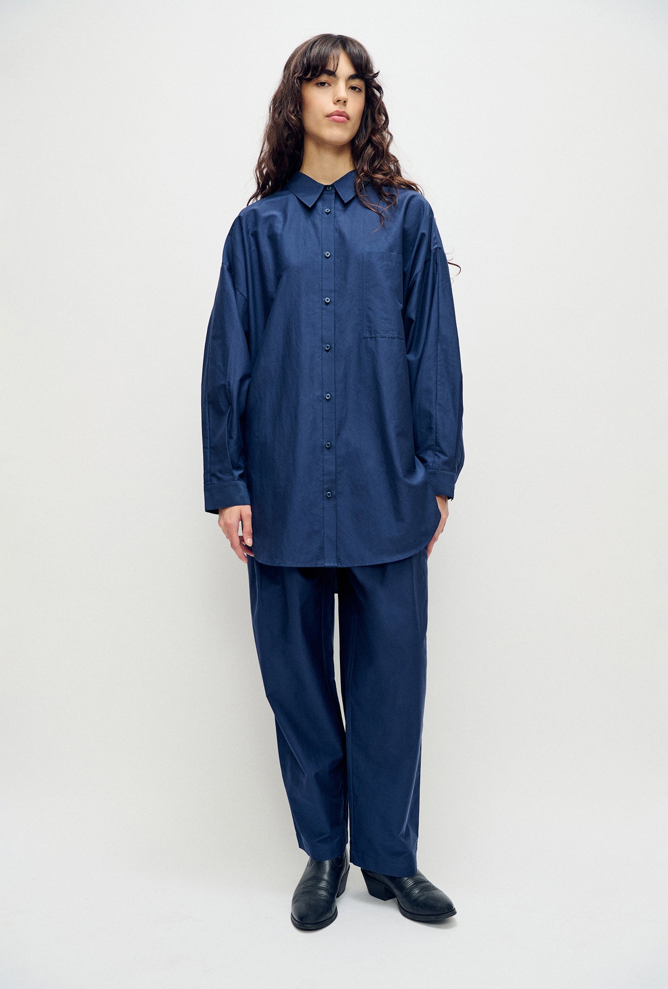 Chemise ronde en coton et soie Midnight