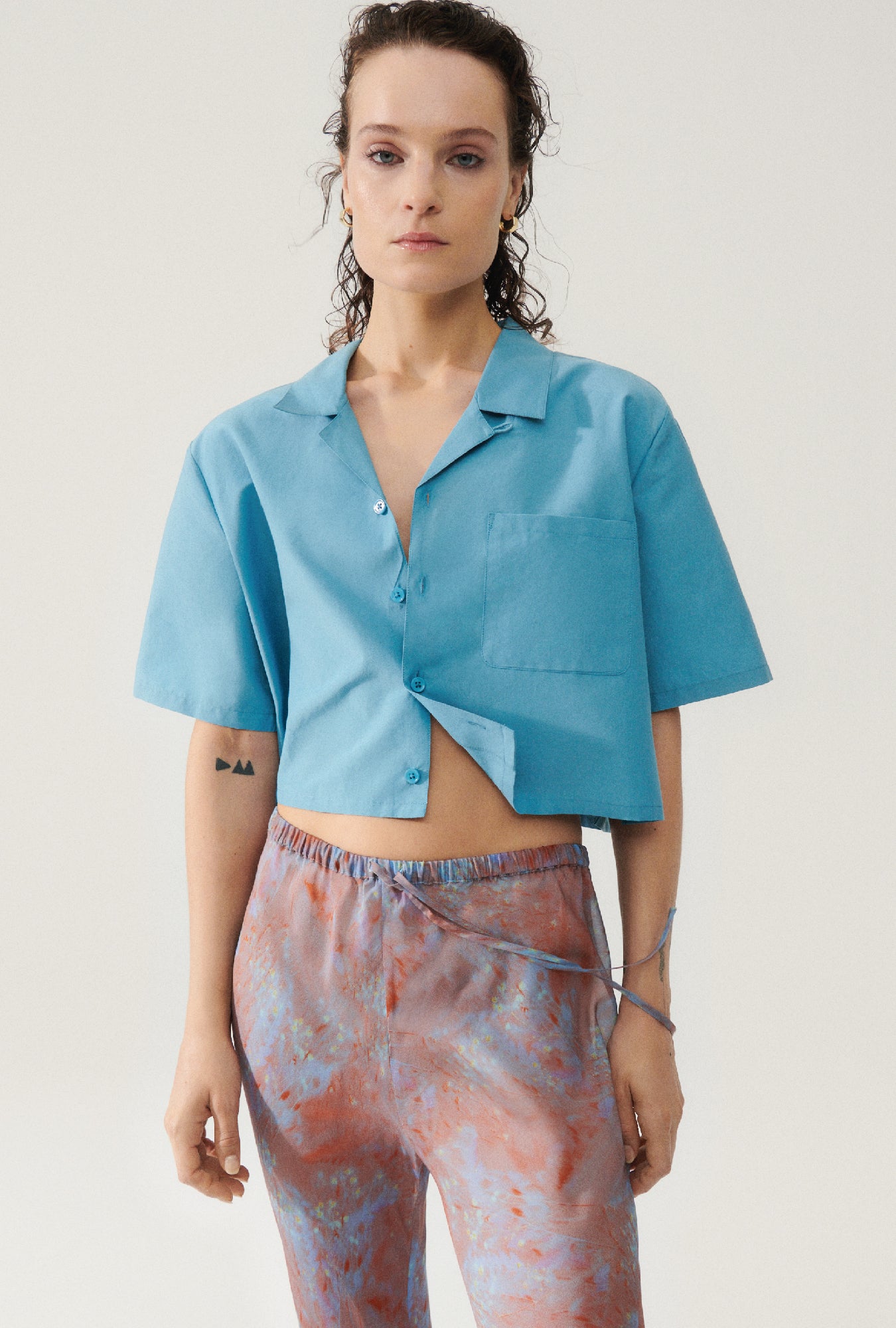 Chemise camp coupe courte en coton et soie Lake