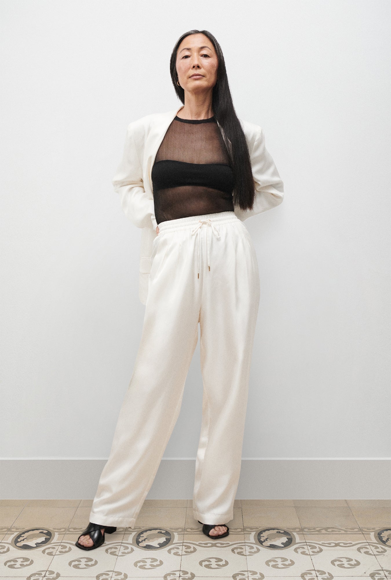 Pantalon ample en sergé blanc