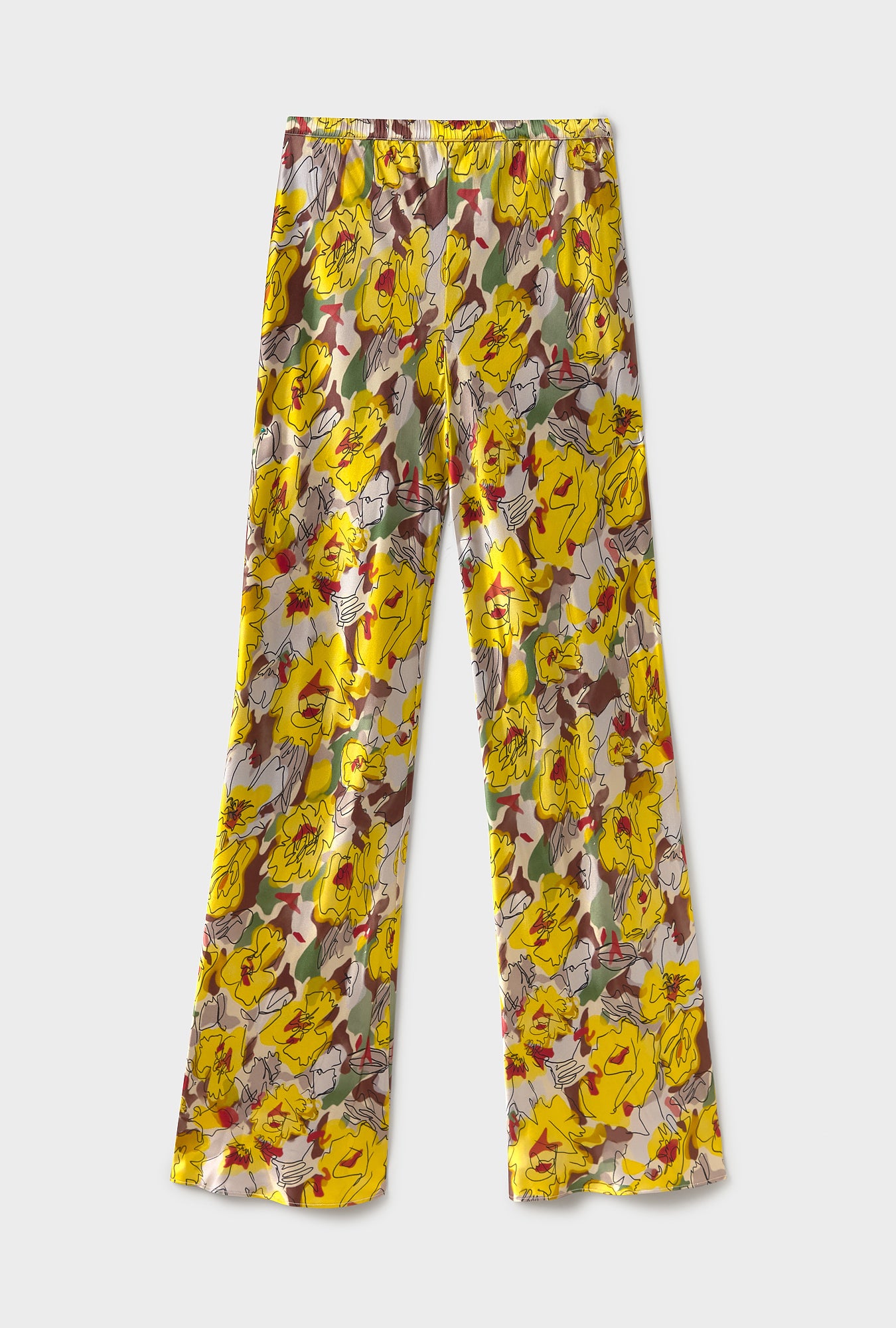 Pantalon coupe en biais motif floral tournesol