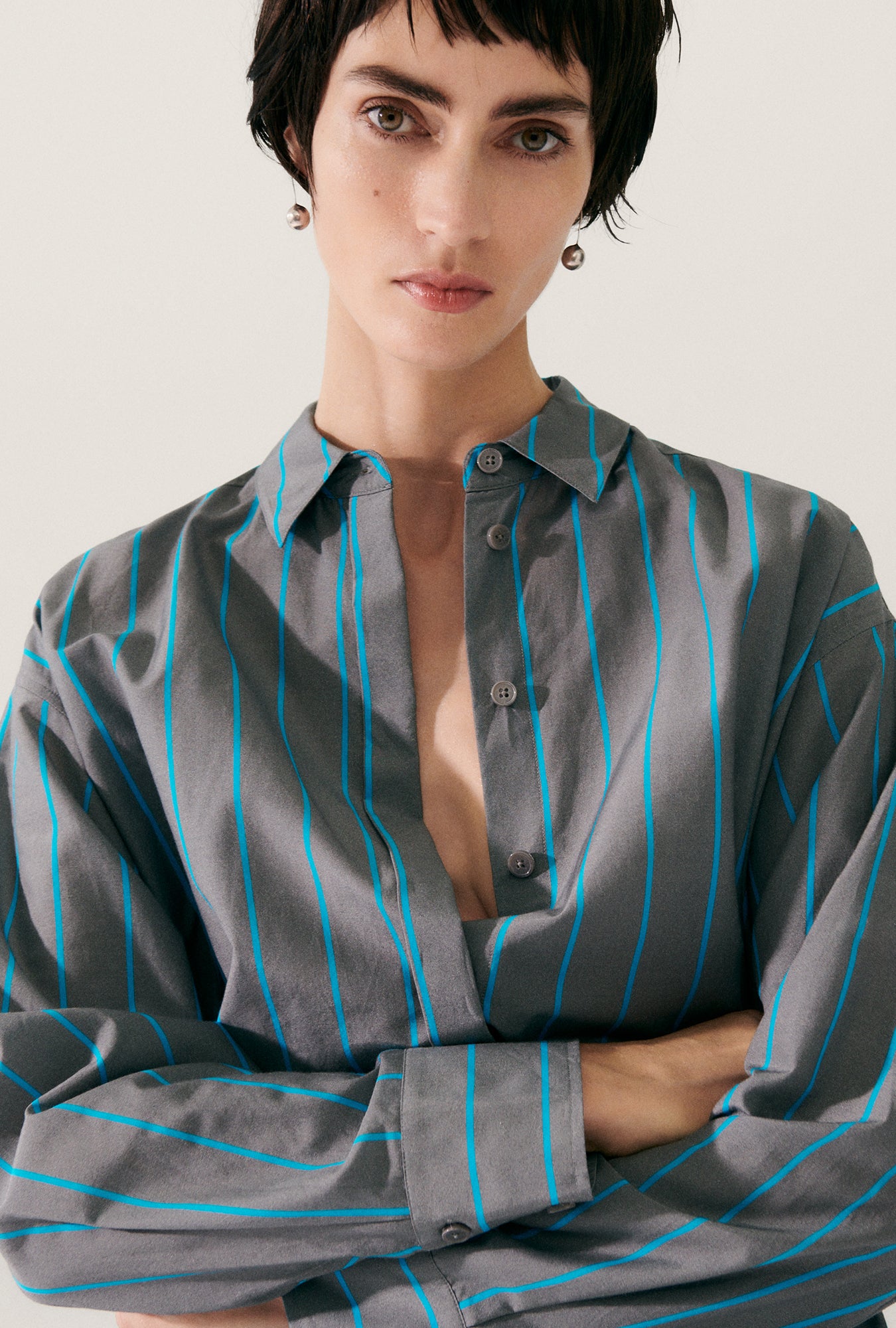 Chemise du matin en coton et soie à rayures oxygène 