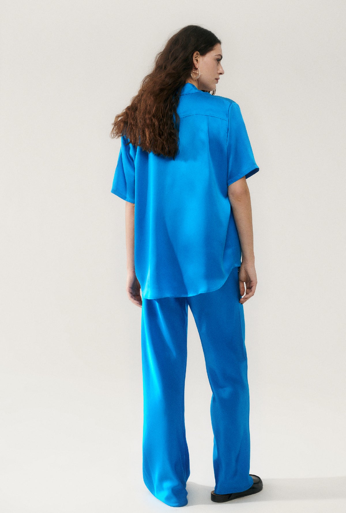 Chemise boyfriend à manches courtes bleu côte
