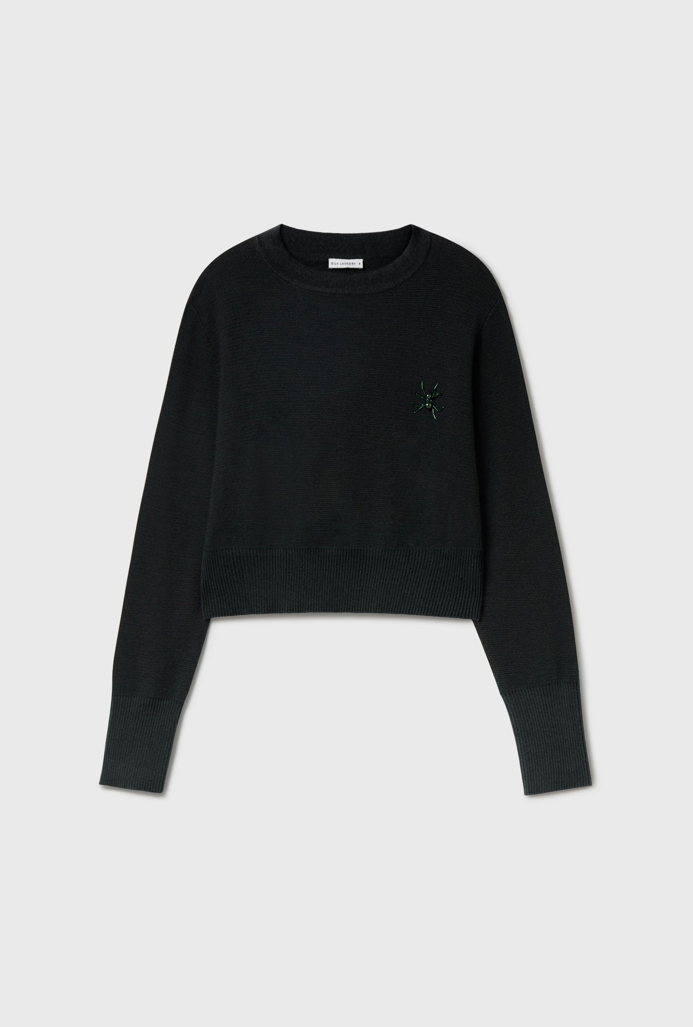 Pull court col rond en laine noir