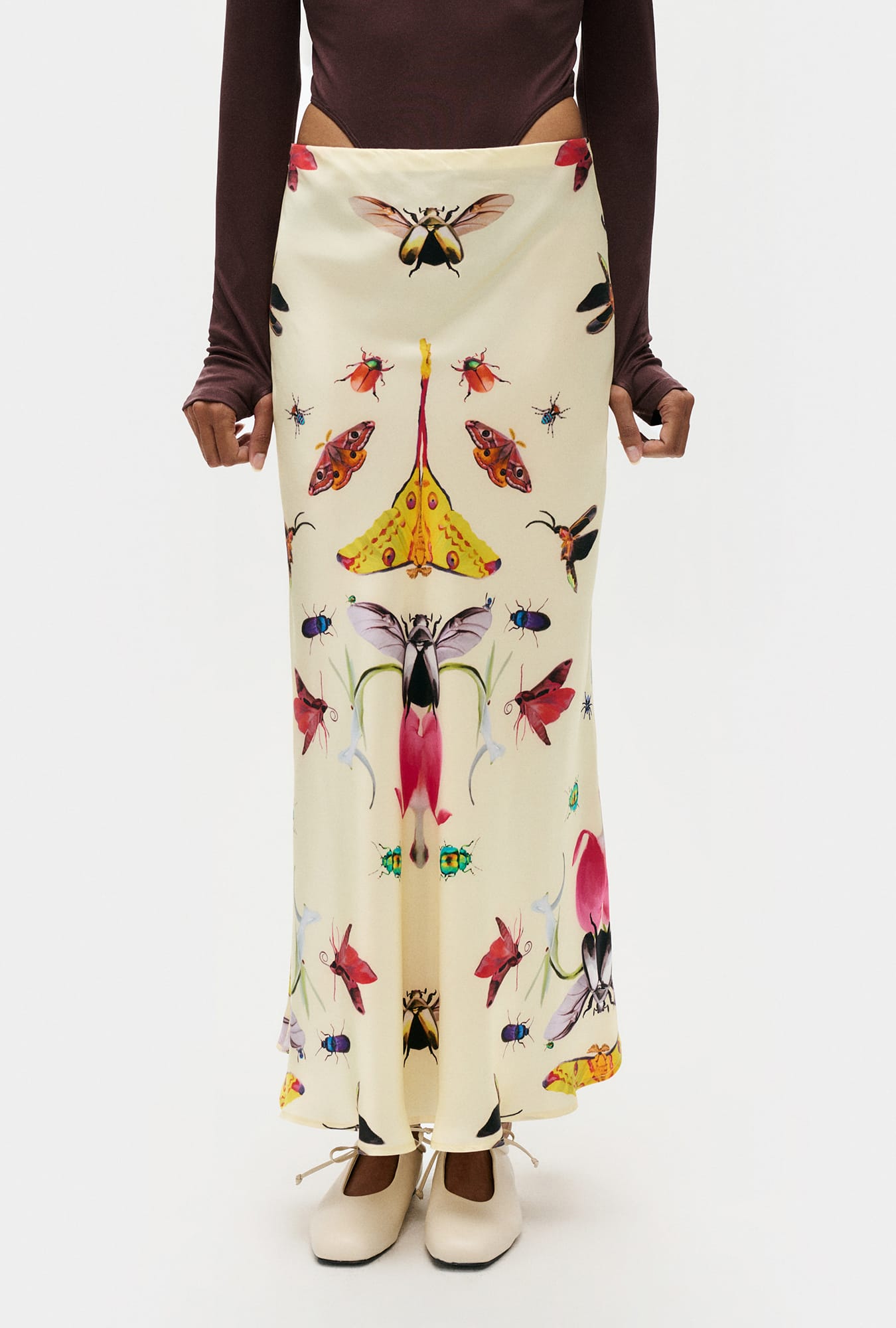 Long Bias Cut Skirt Insects