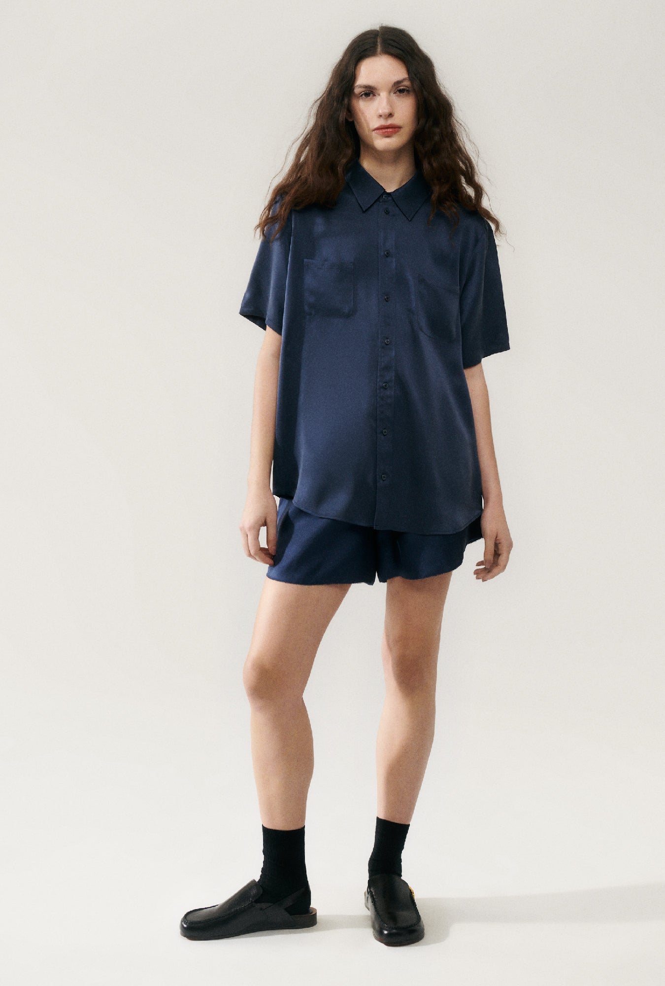 Chemise Boyfriend Manches Courtes Bleu Nuit