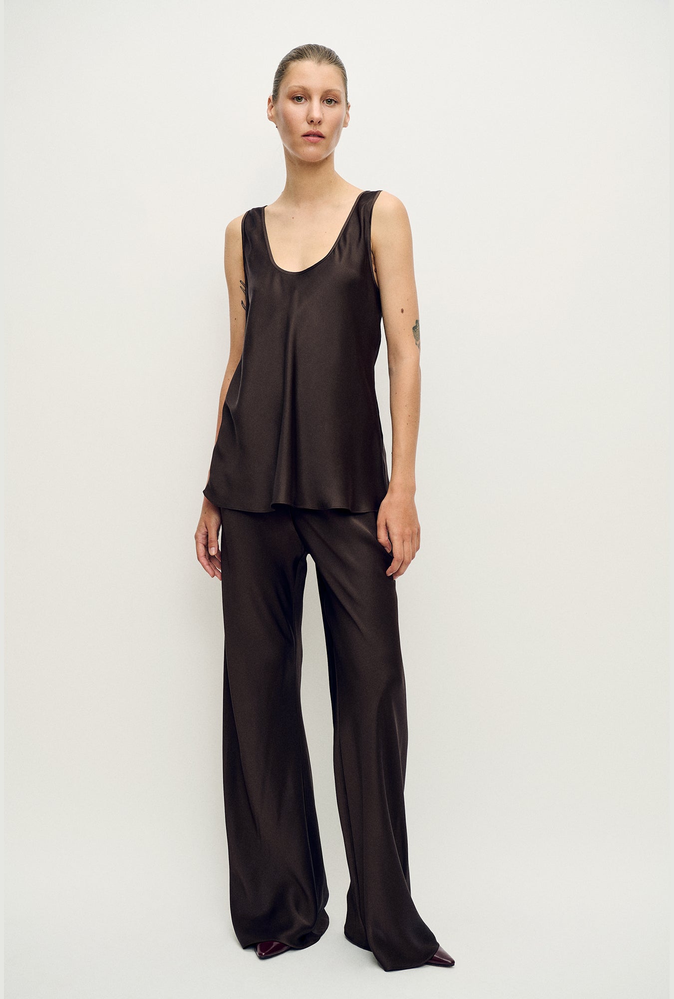 Pantalon coupé en biais vert menthe