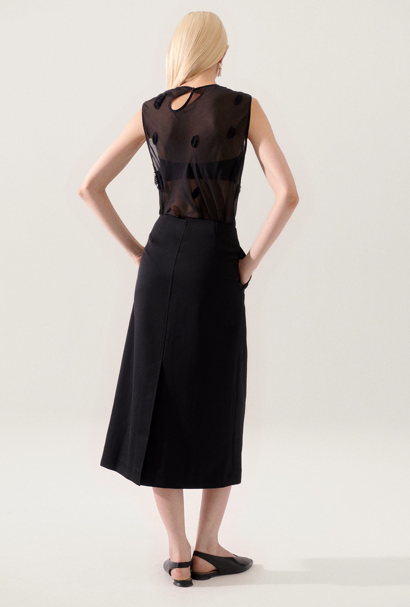 Jupe portefeuille en laine noire