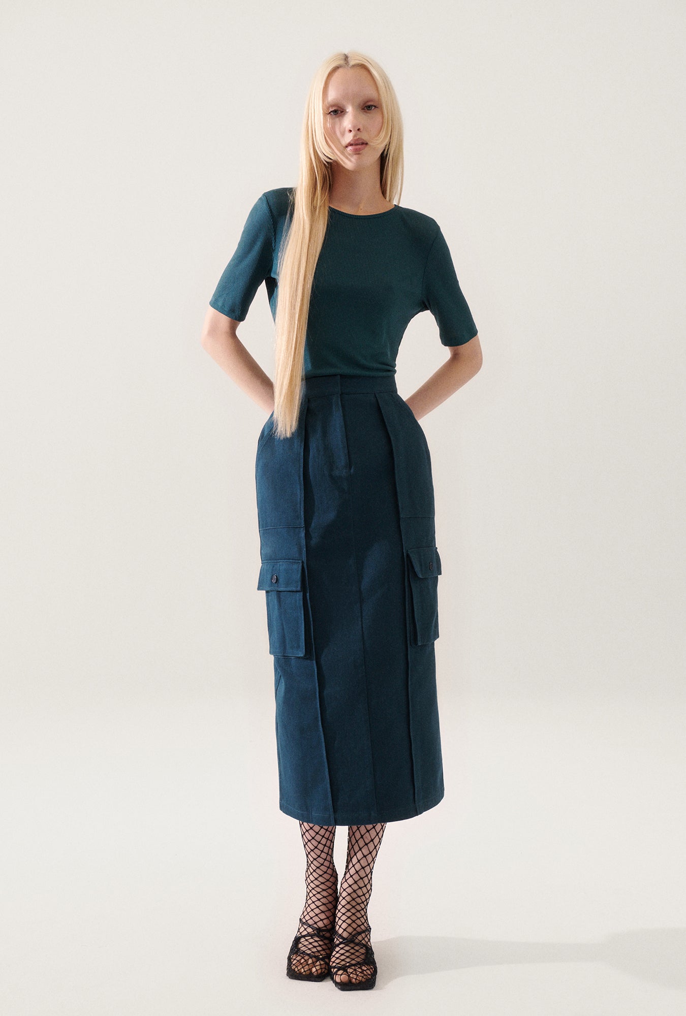 Jupe Cargo en Toile Bleu Sarcelle
