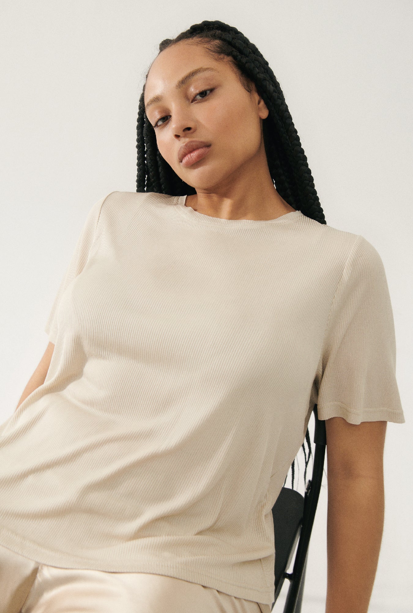 T-shirt côtelé Noisette