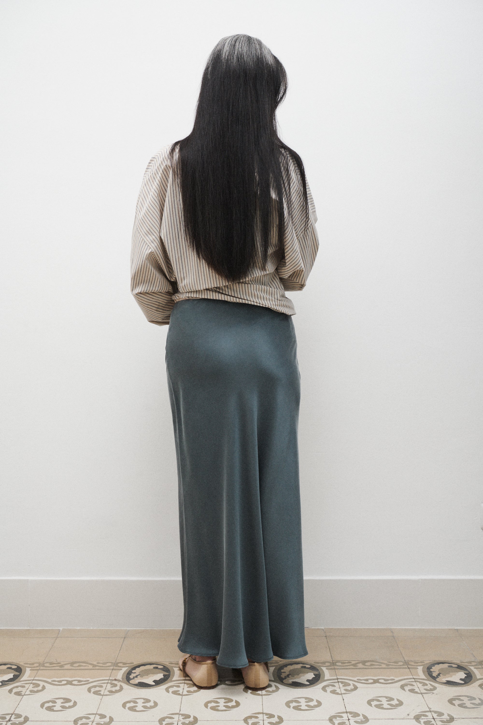 Long Bias Cut Skirt Slate