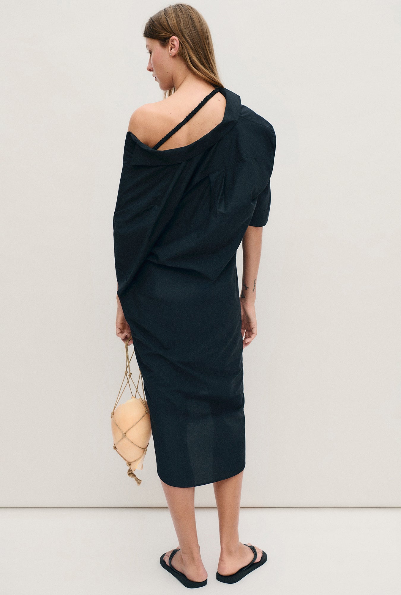 Robe chemise boyfriend à manches courtes Noire