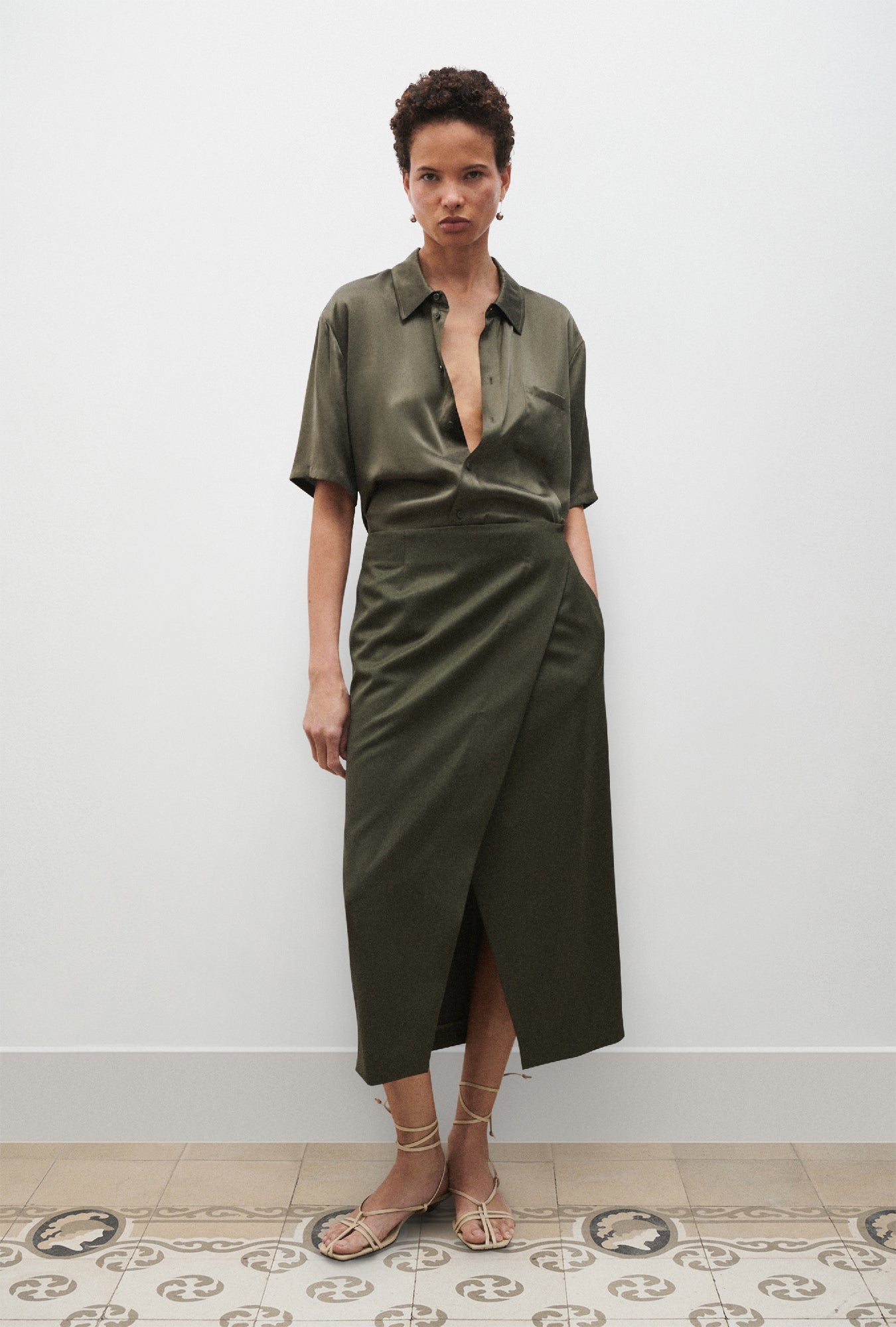 Chemise ample à manches courtes vert pin