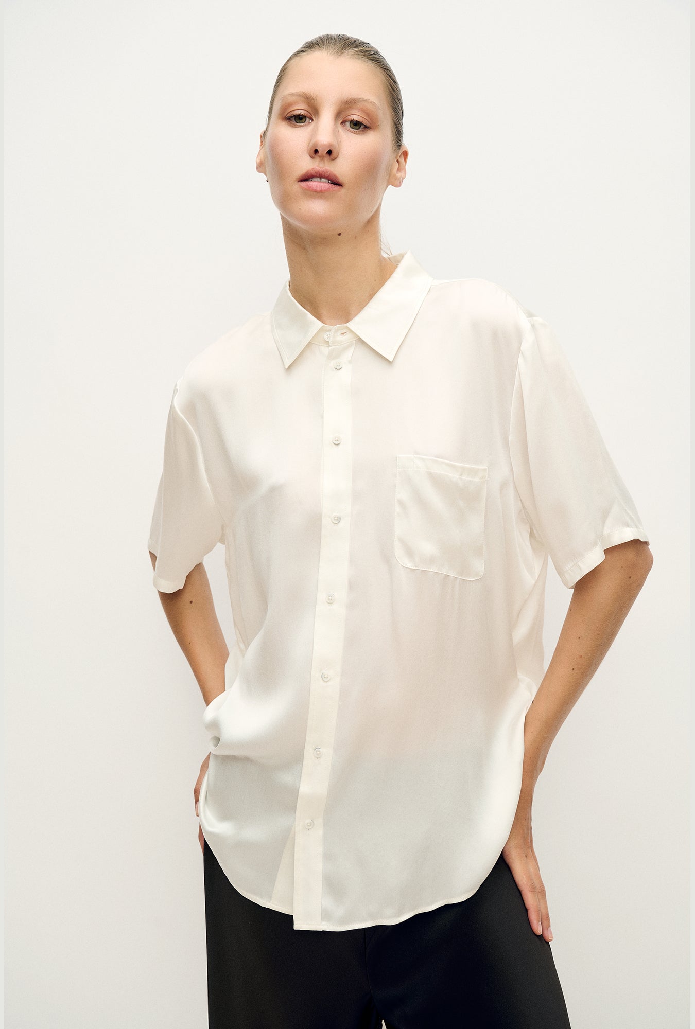 Chemise Boyfriend Manches Courtes Blanche