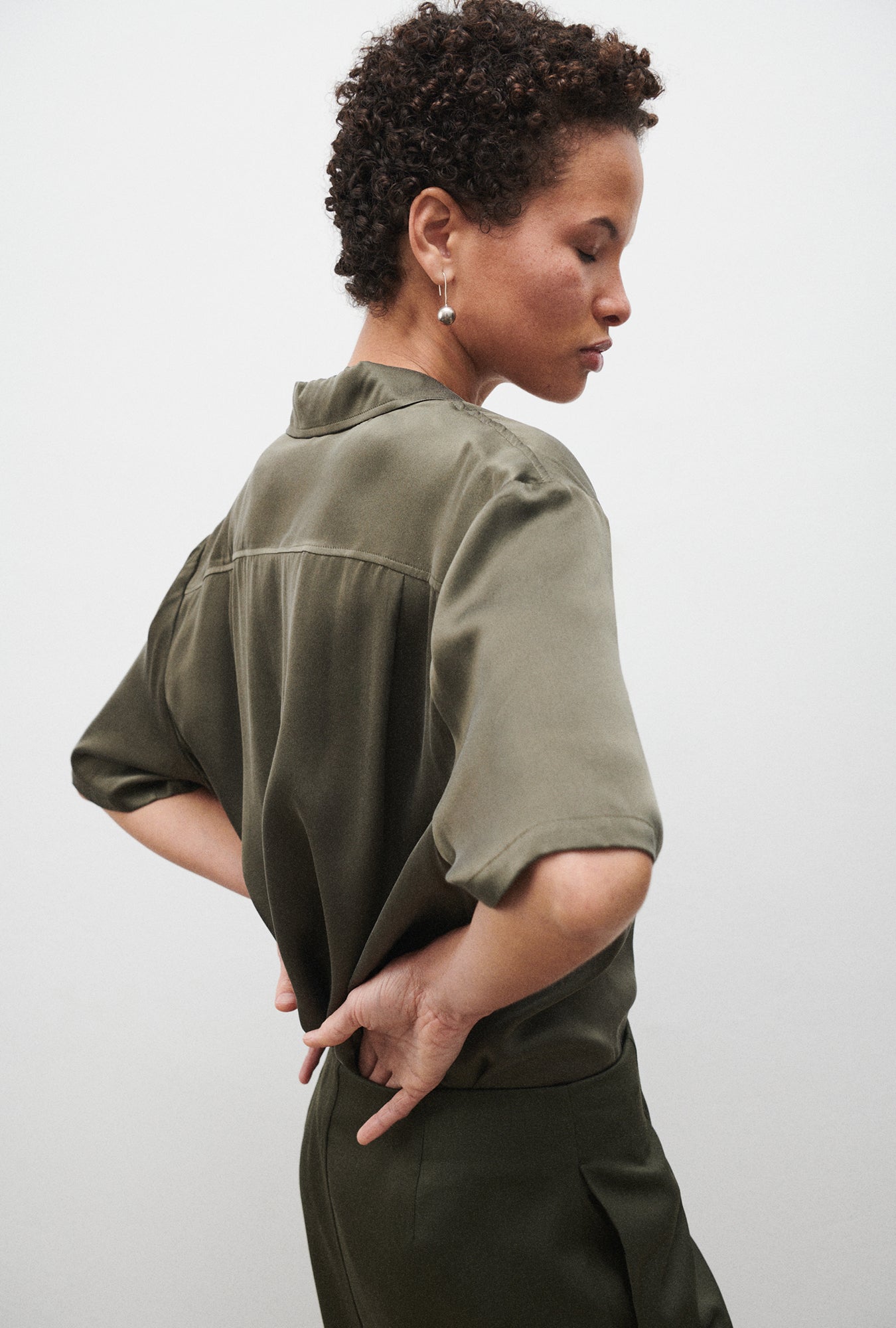 Chemise ample à manches courtes vert pin