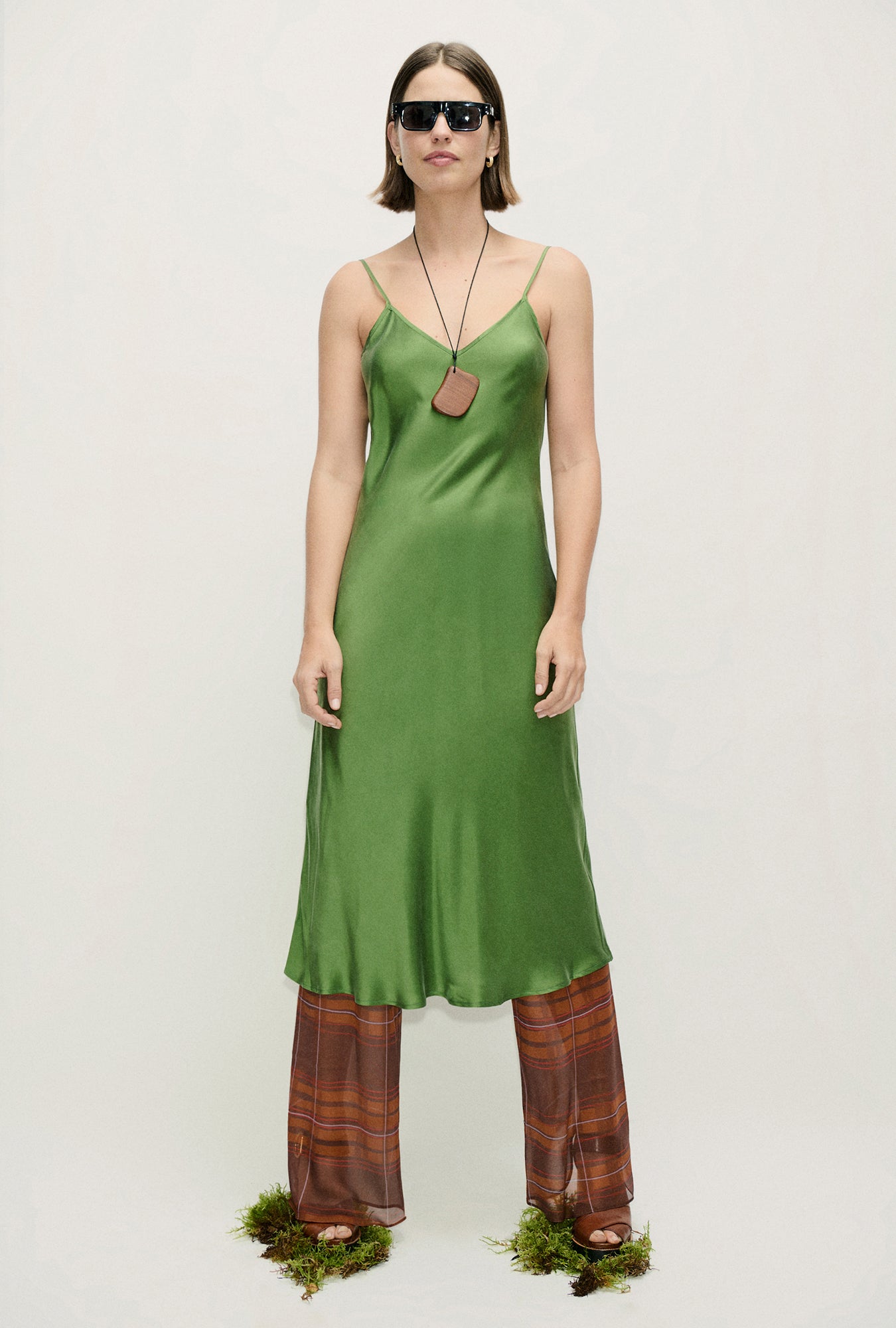 Pantalon en mousseline de soie coupe en biais à motif quadrillé Root