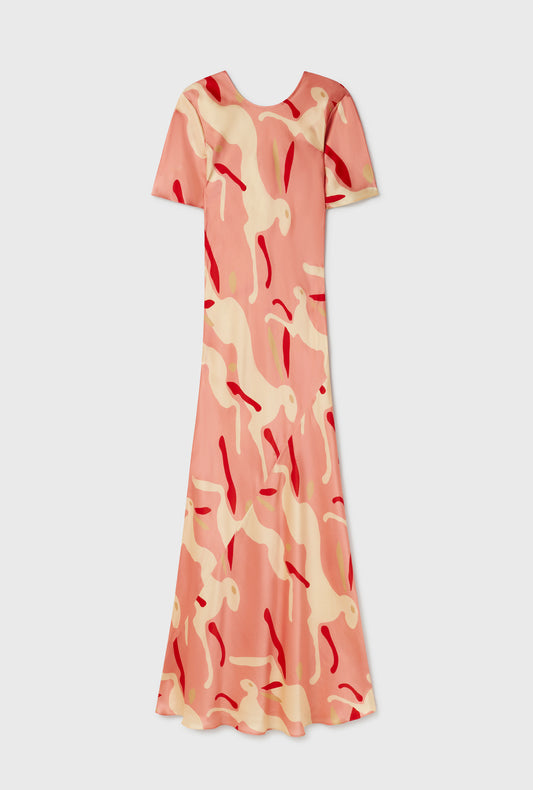 Robe biais manches courtes lapin amarante