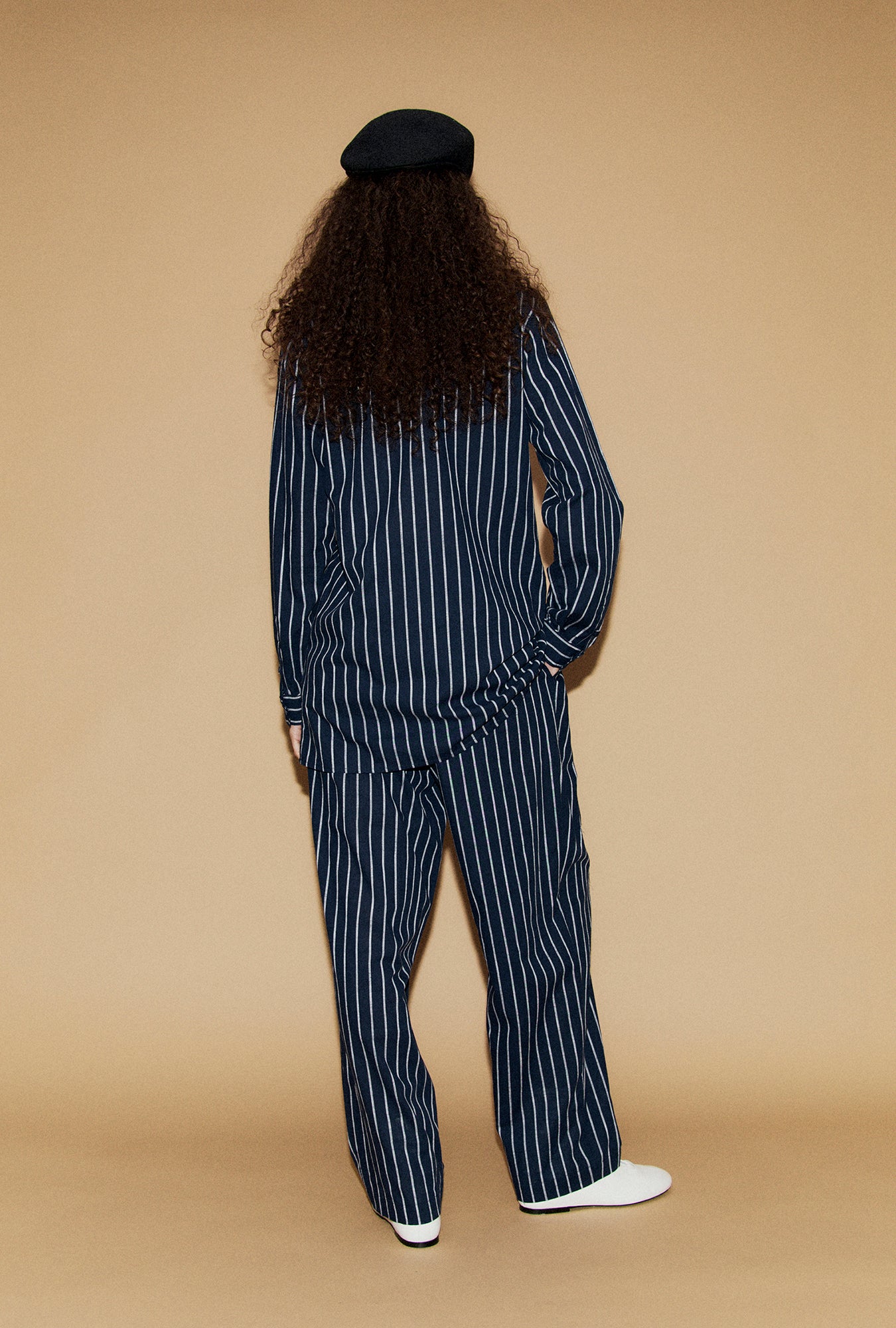 Pantalon ample en coton à rayures Egret