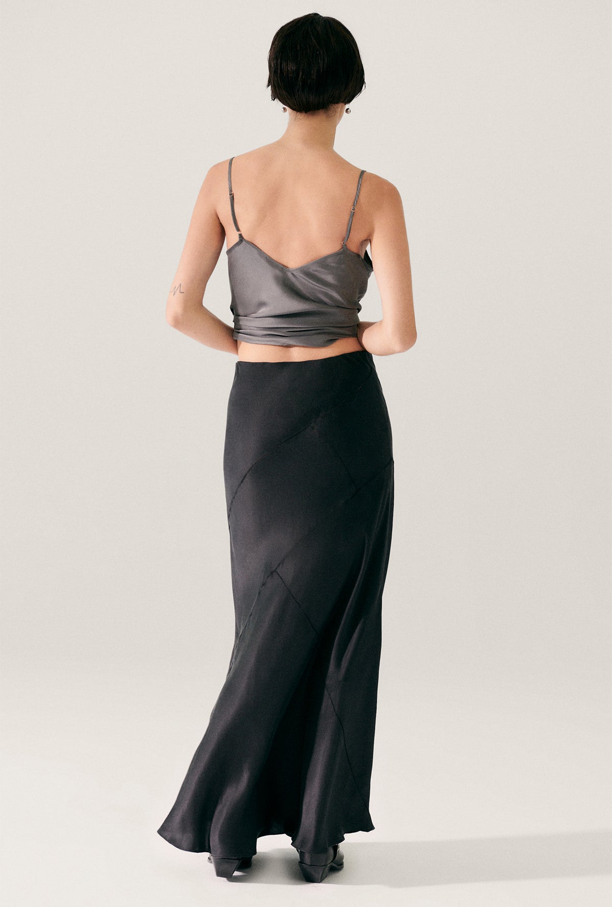 Splice Long Bias Cut Skirt Black