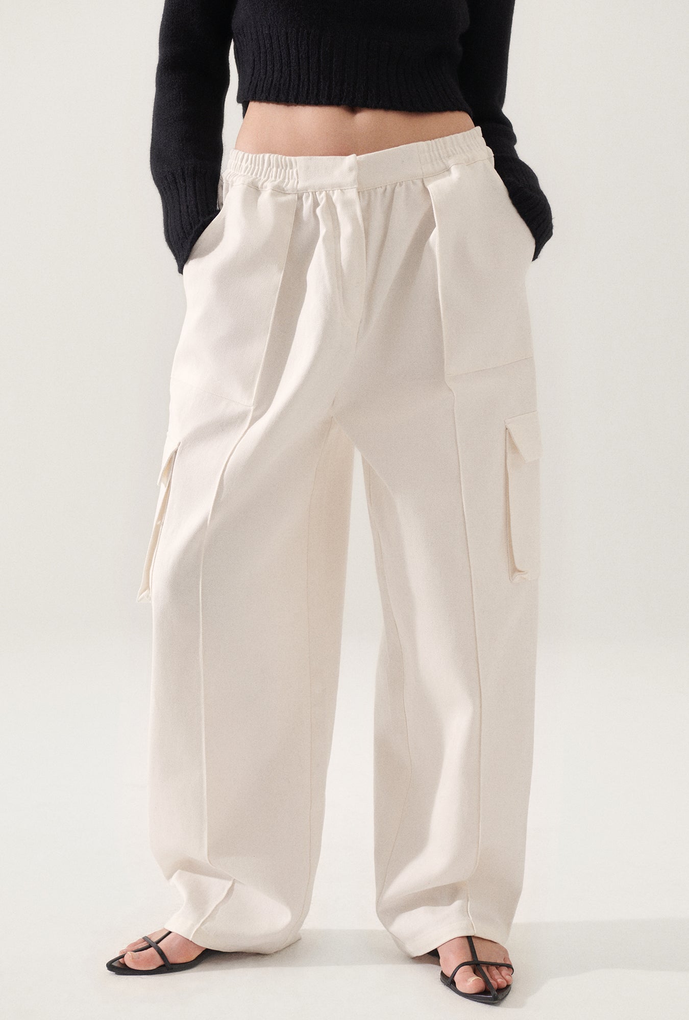 Pantalon cargo en toile Naturel