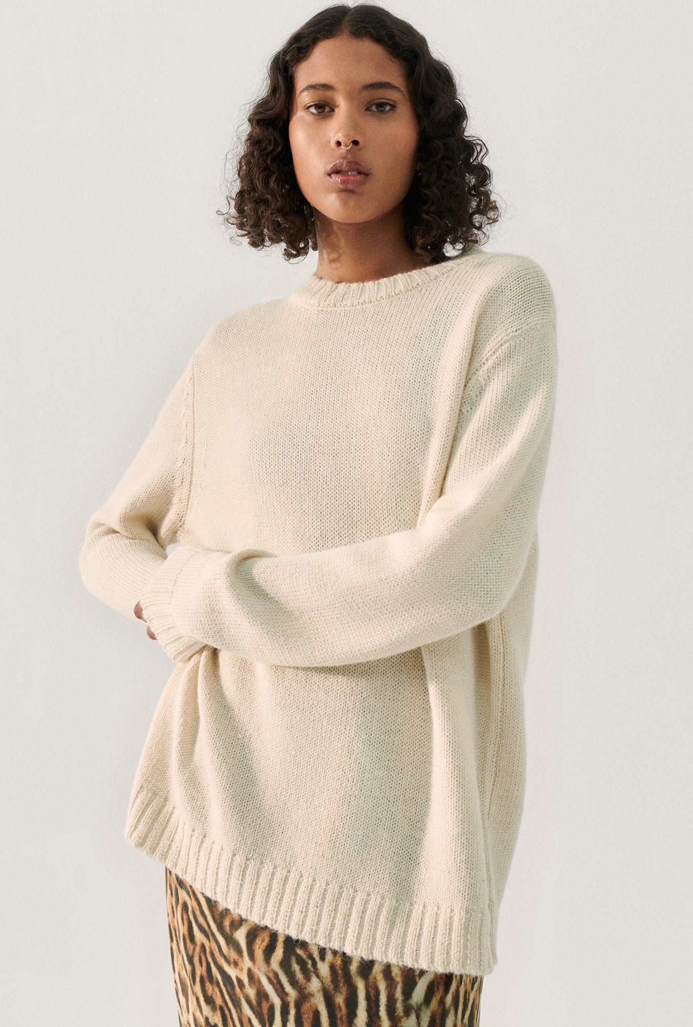 Pull col rond tricoté naturel