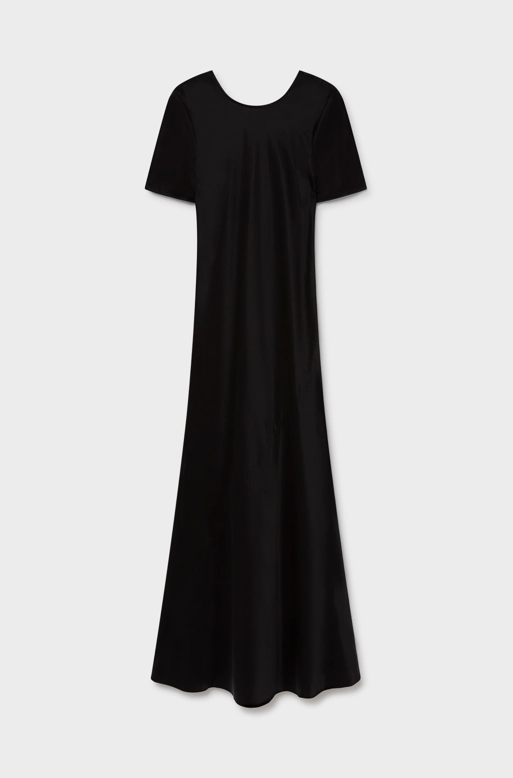 Robe biaisée noire en satin à manches courtes