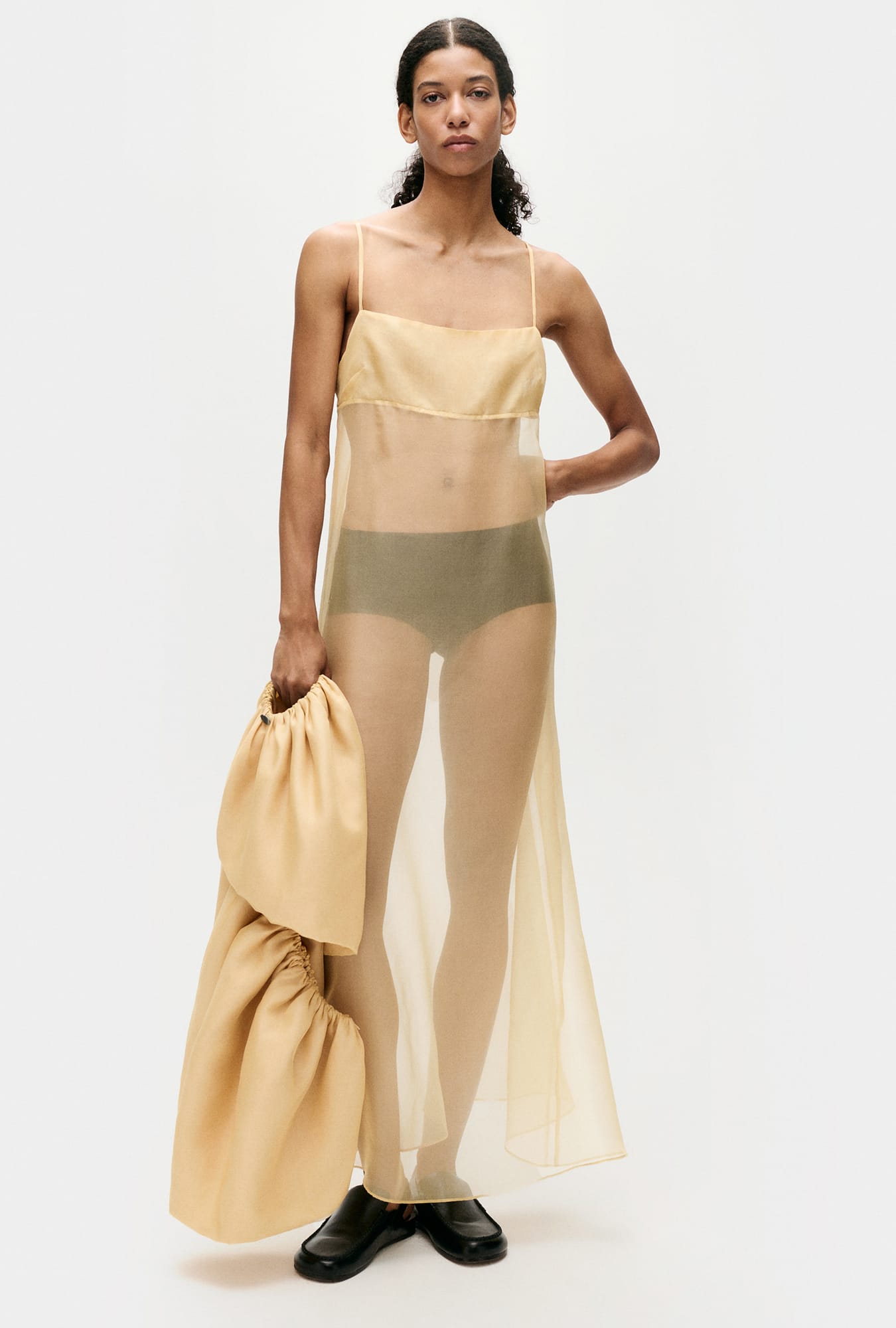 Robe Trapèze en Organza Beige