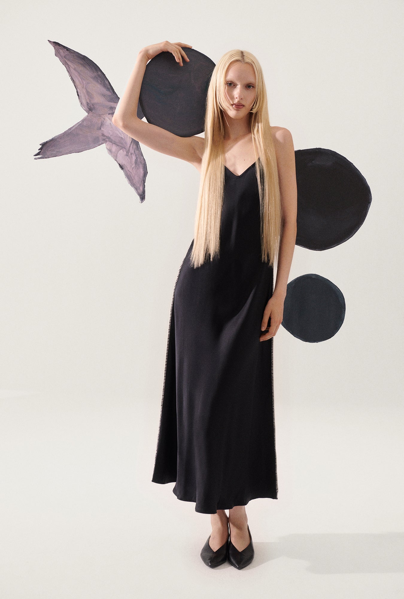 Robe sans manches 90s, point de feston, noire
