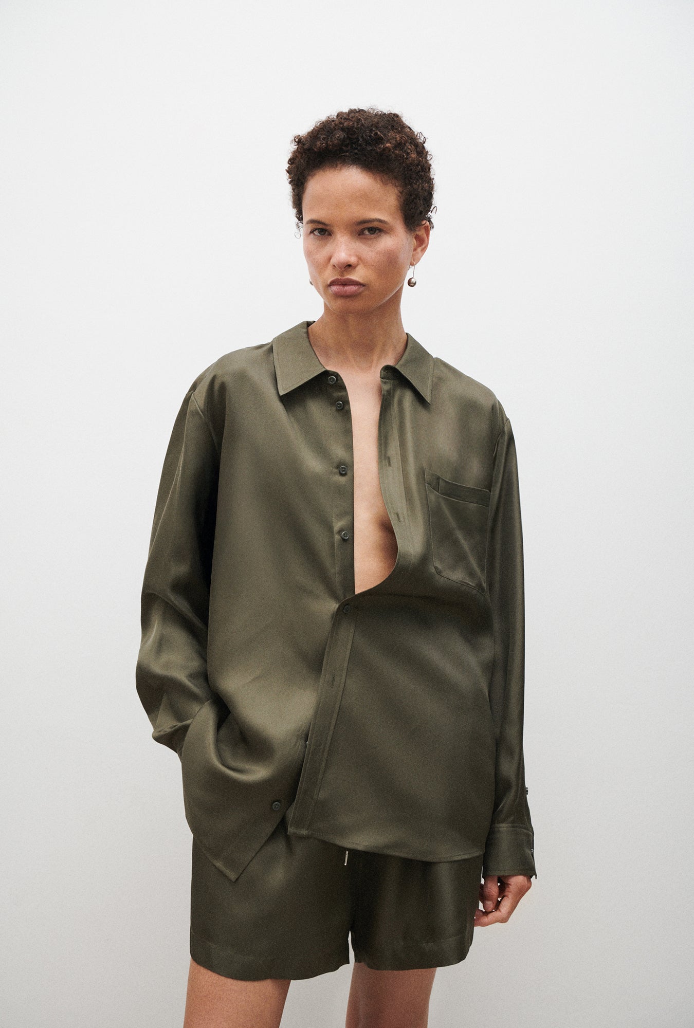 Chemise boyfriend en twill vert sapin