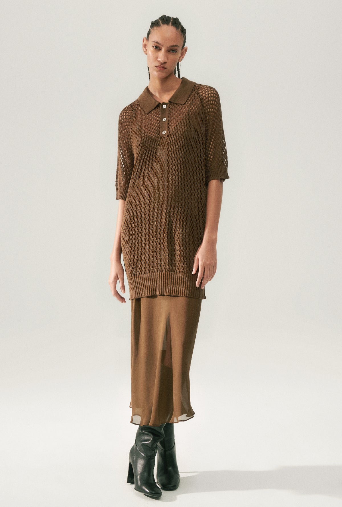 Polo Raglan au crochet Terre Foncé