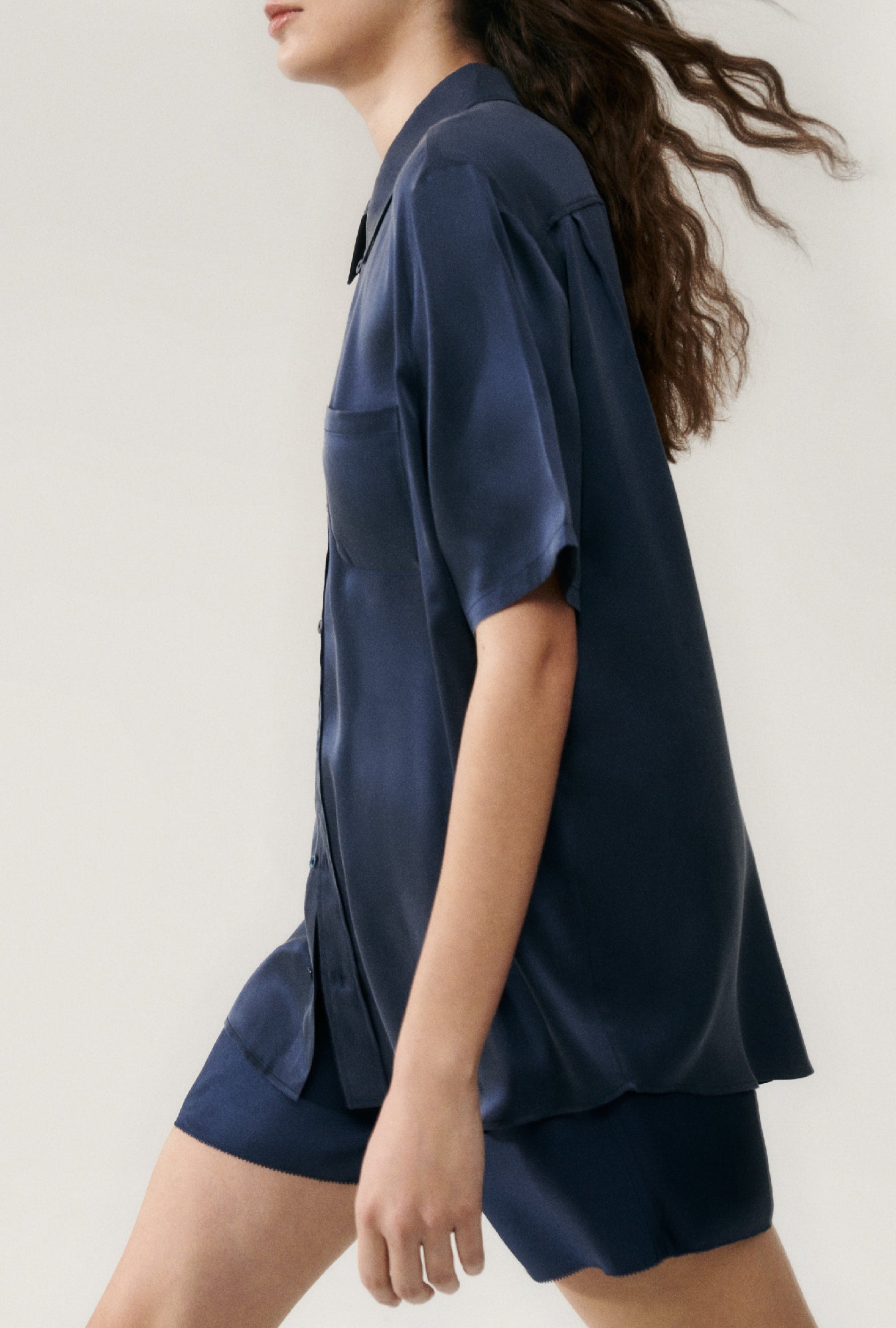 Chemise Boyfriend Manches Courtes Bleu Nuit