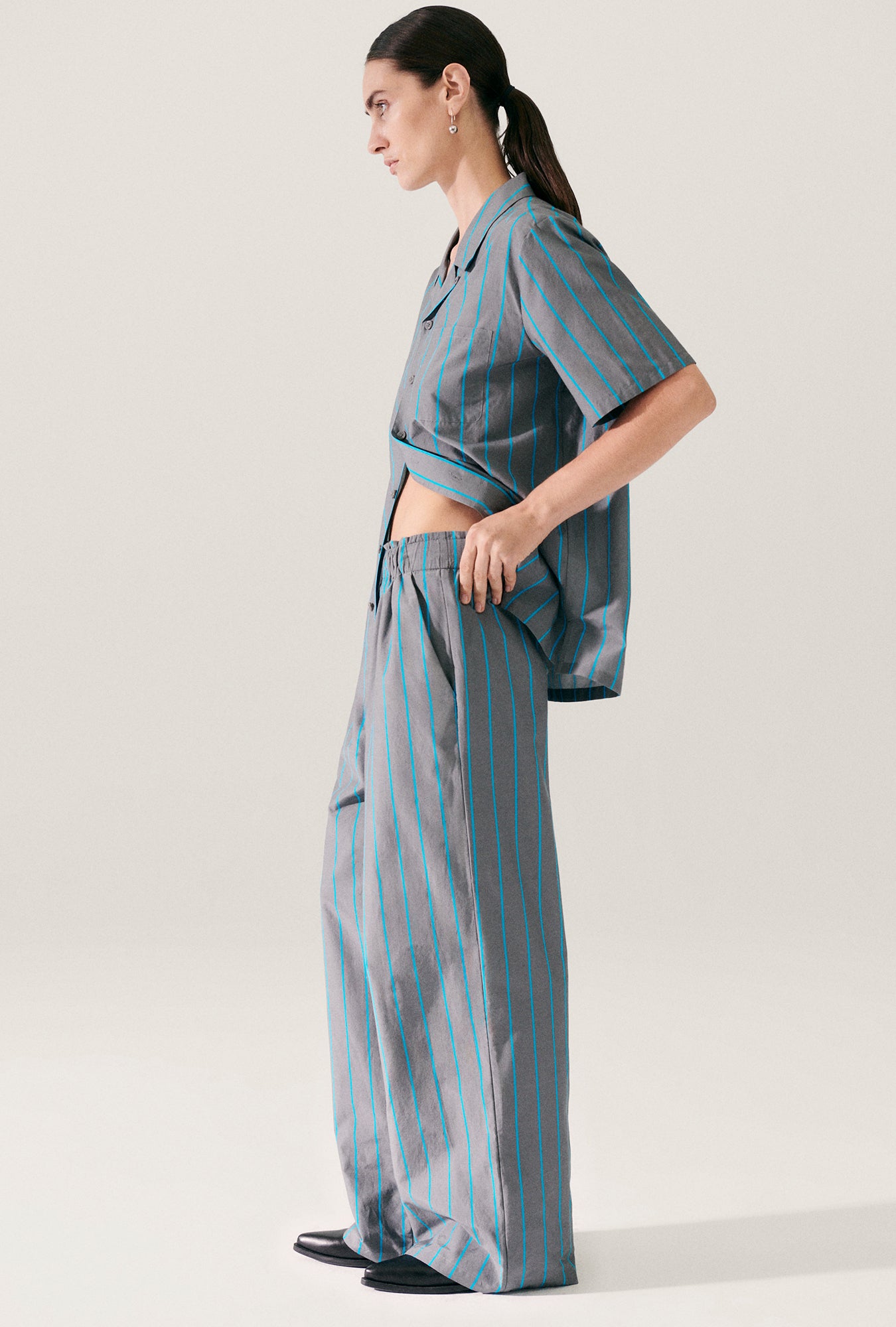 Pantalon large en coton et soie à rayures Oxygen