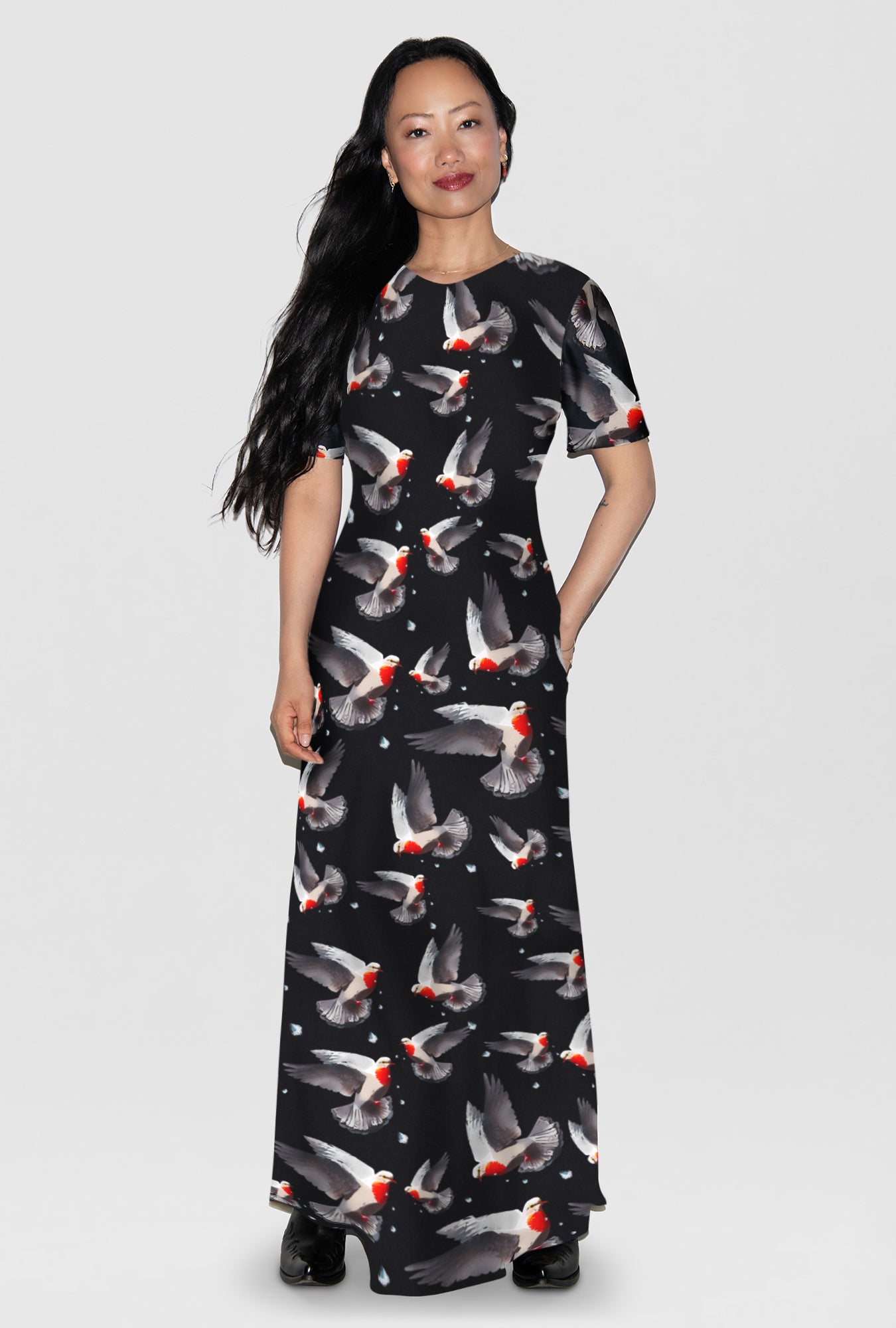 Robe biaisée à manches courtes coloris Dove en dégradé