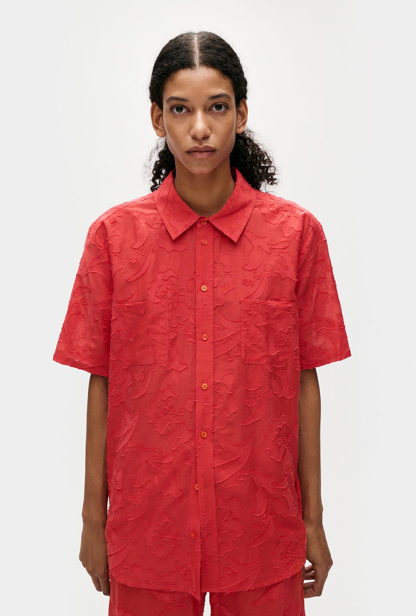Chemise Boyfriend à manches courtes en soie à motif géranium