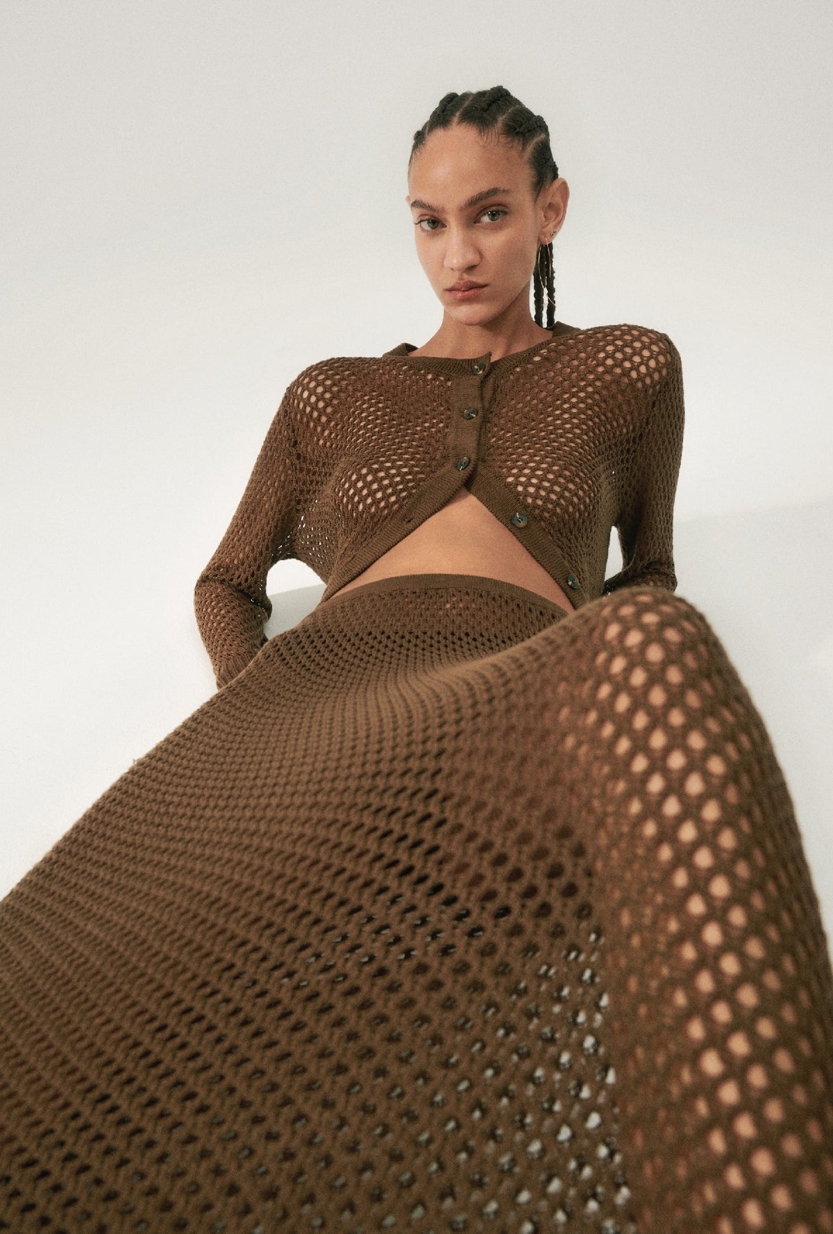 Jupe droite au crochet terre foncée