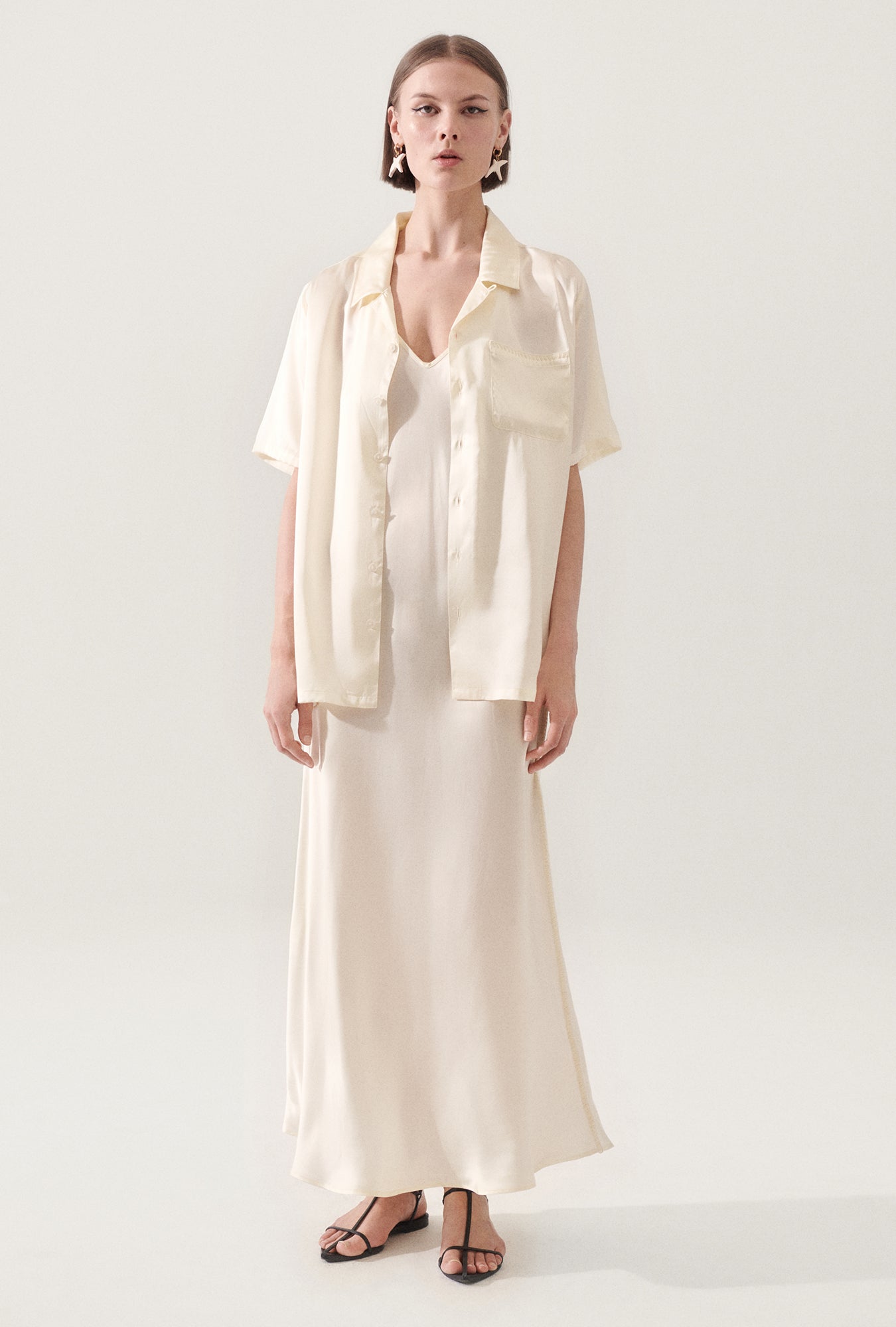 Chemise de camp point de feston blanc cassé