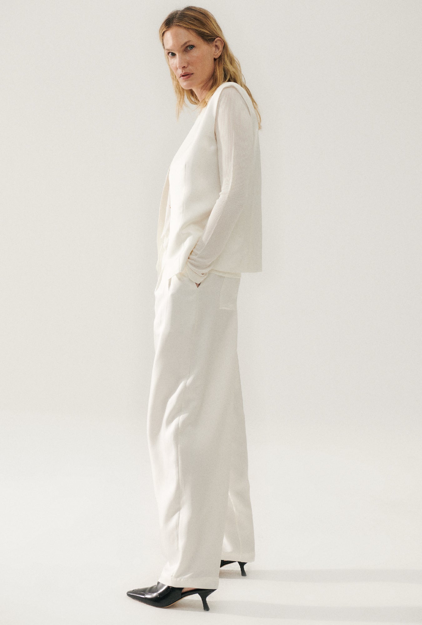 Pantalon ample en sergé blanc