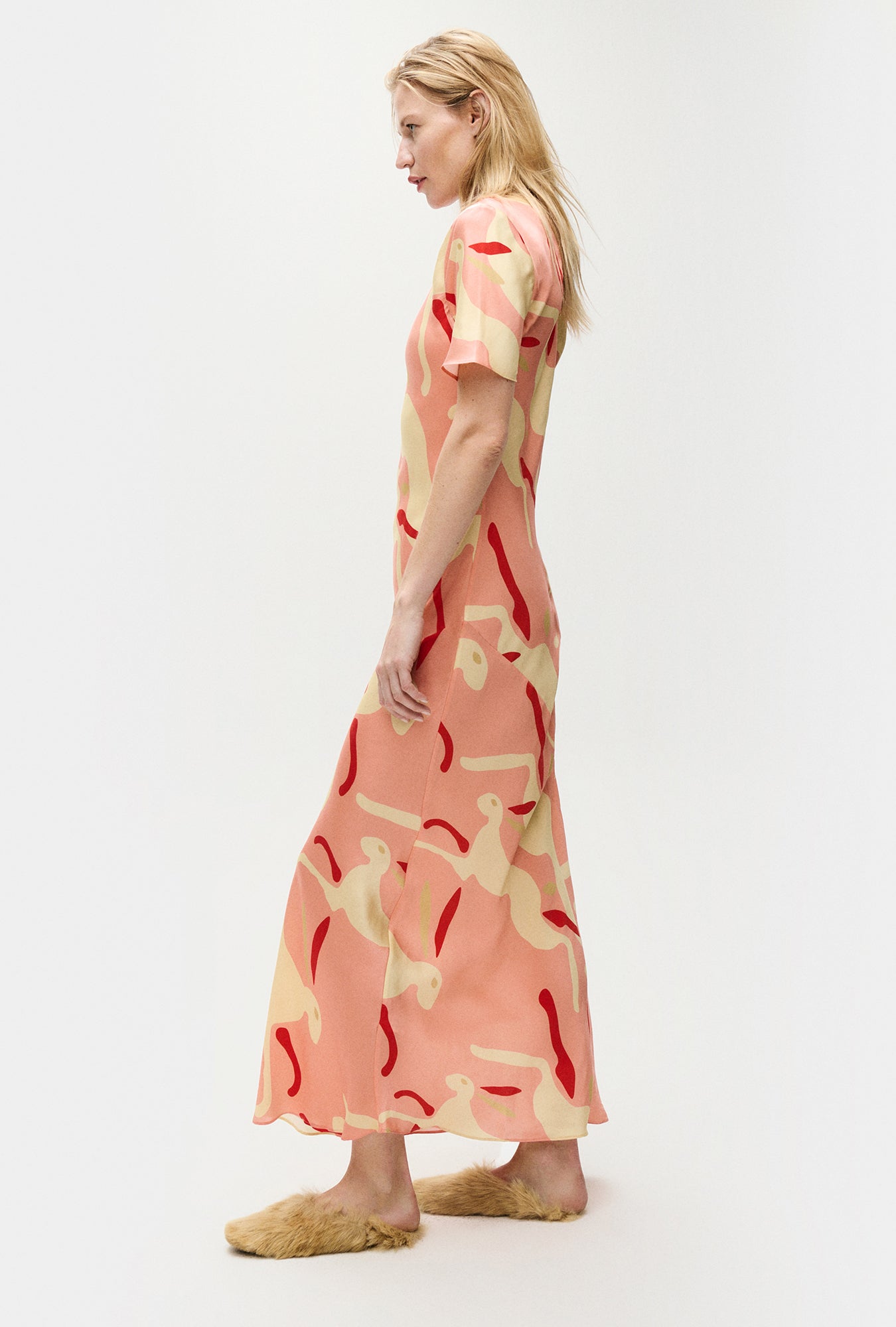 Robe biais manches courtes lapin amarante