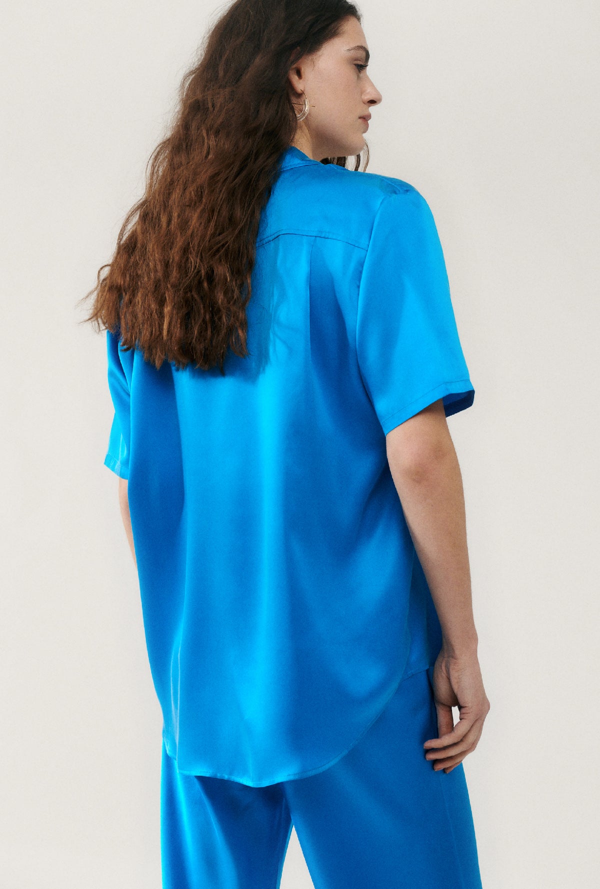 Chemise boyfriend à manches courtes bleu côte