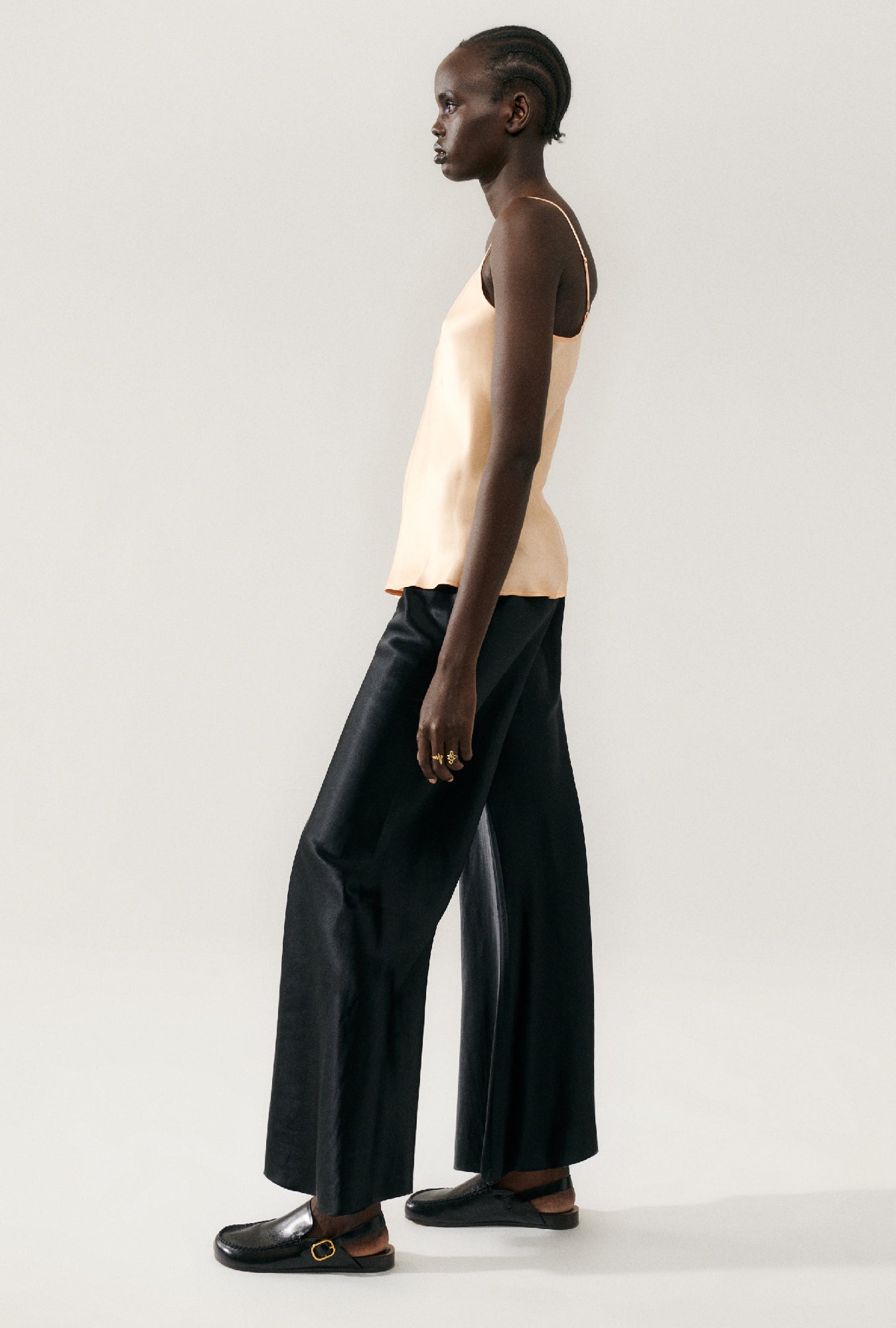 Pantalon large biais bord vif noir