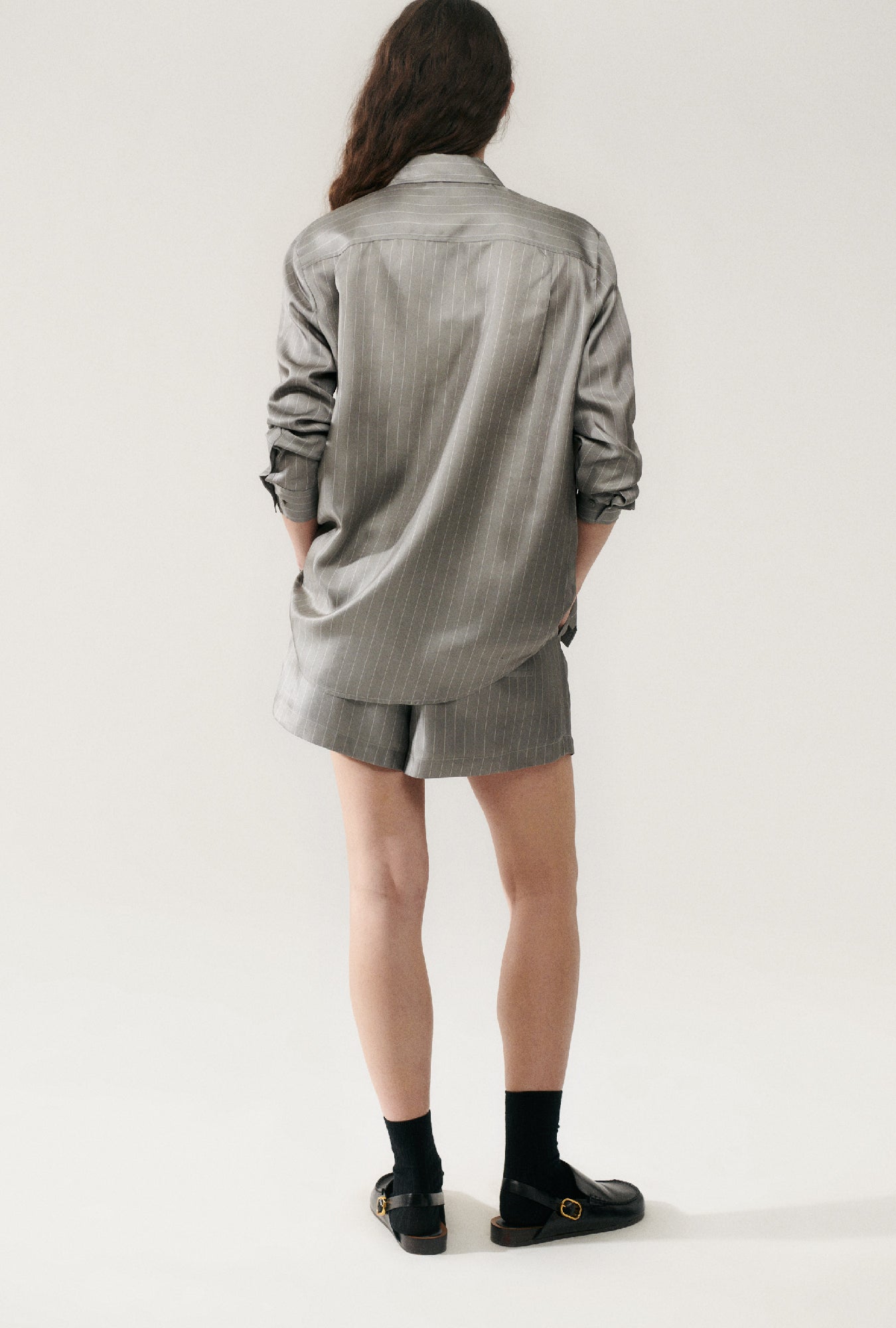 Twill Slouch Shorts Moon Pinstripe