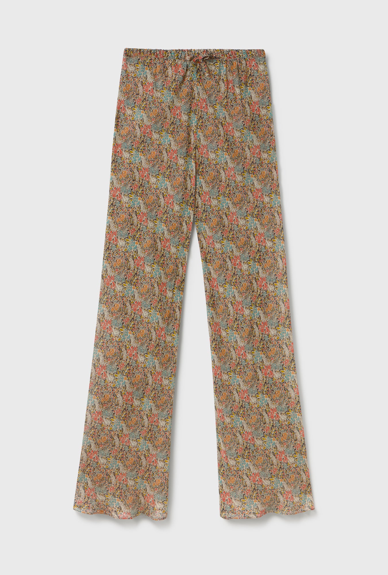 Pantalon en crêpe de soie coupé dans le biais à motif floral Sugar