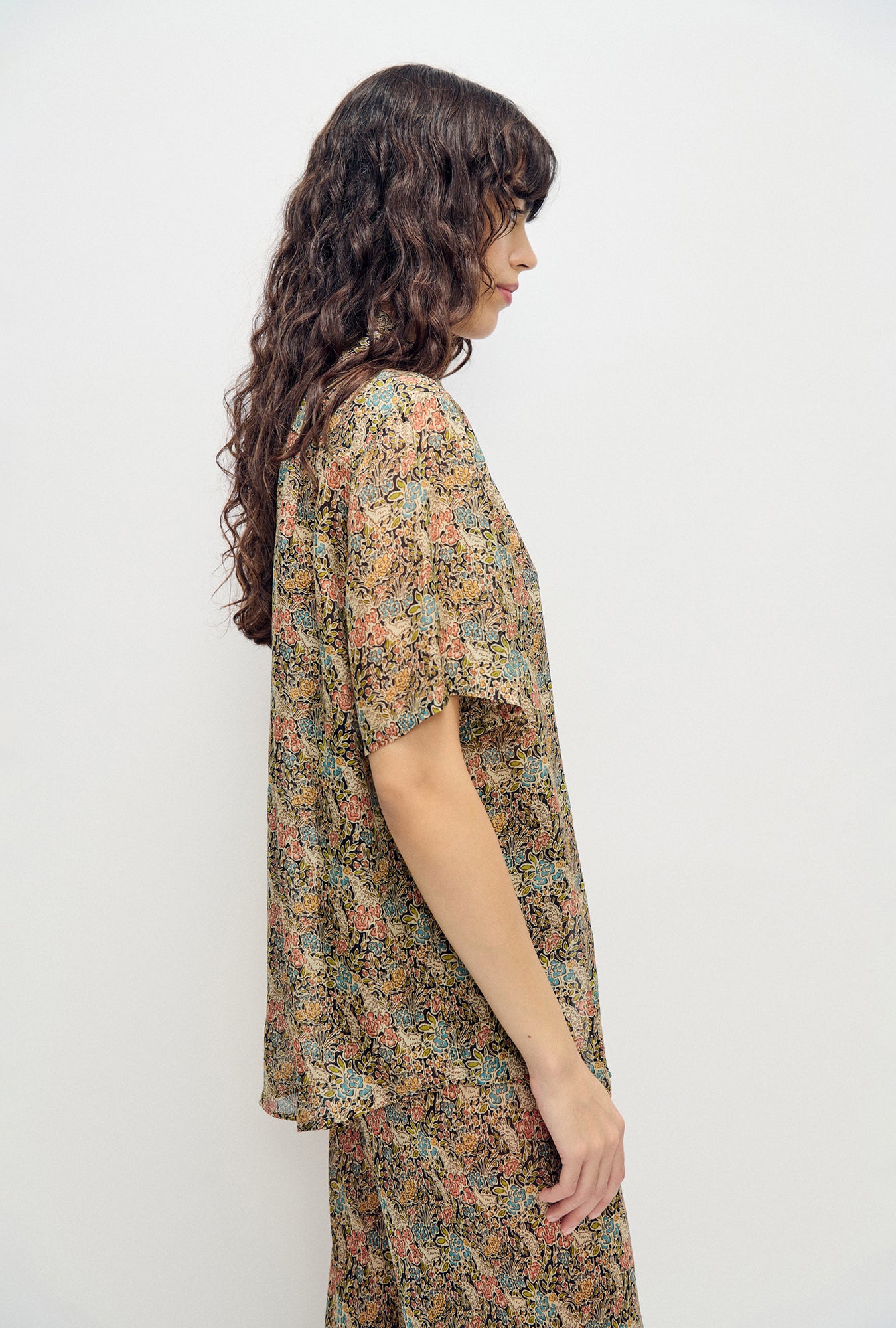 Chemisier Boyfriend en Chiffon à Manches Courtes Imprimé Floral Sugar