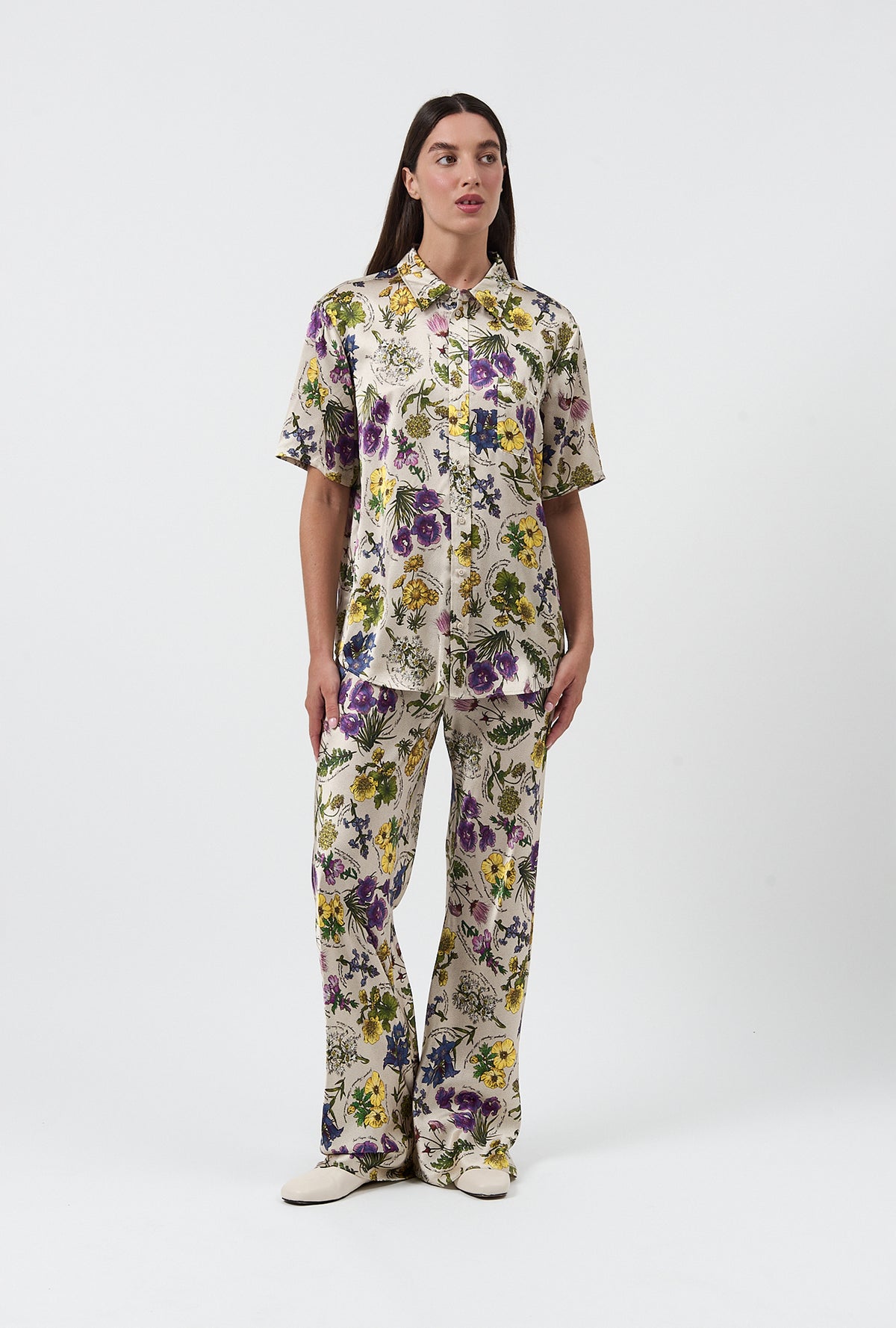Bias Cut Pants Endangered Flowers