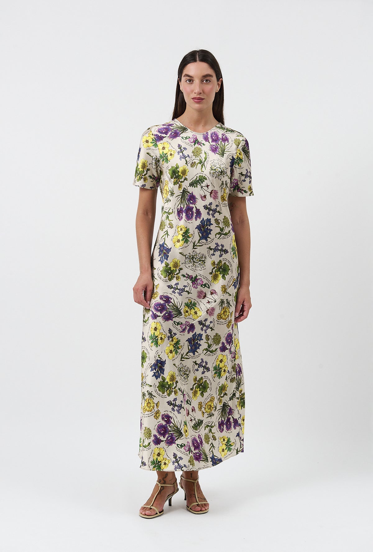 Short Sleeve Bias Cut Dress Endangered Flowers